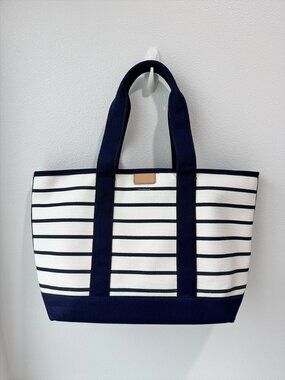 NEW J.Crew Striped Surfside Canvas Leather Tote Bag